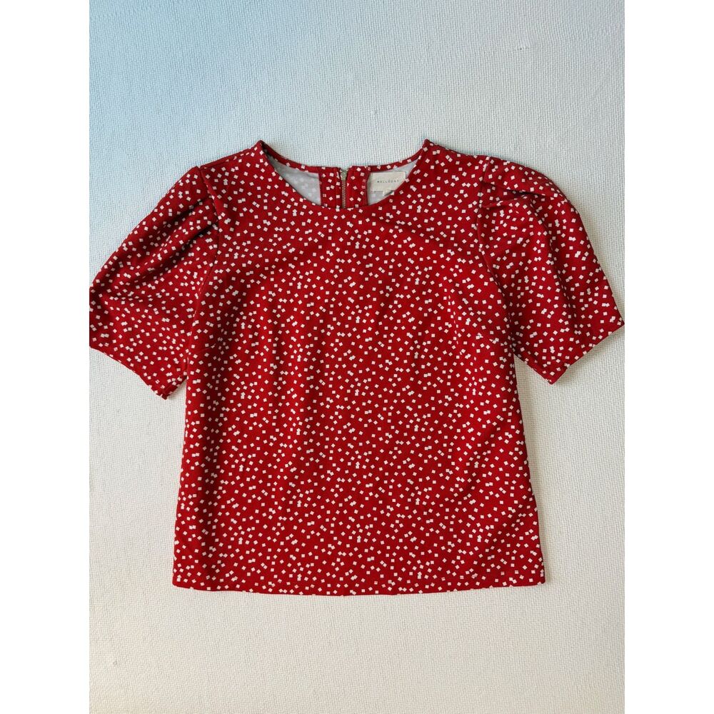 Melloday Red Puff Sleeve Geometric Print Blouse Women's Small